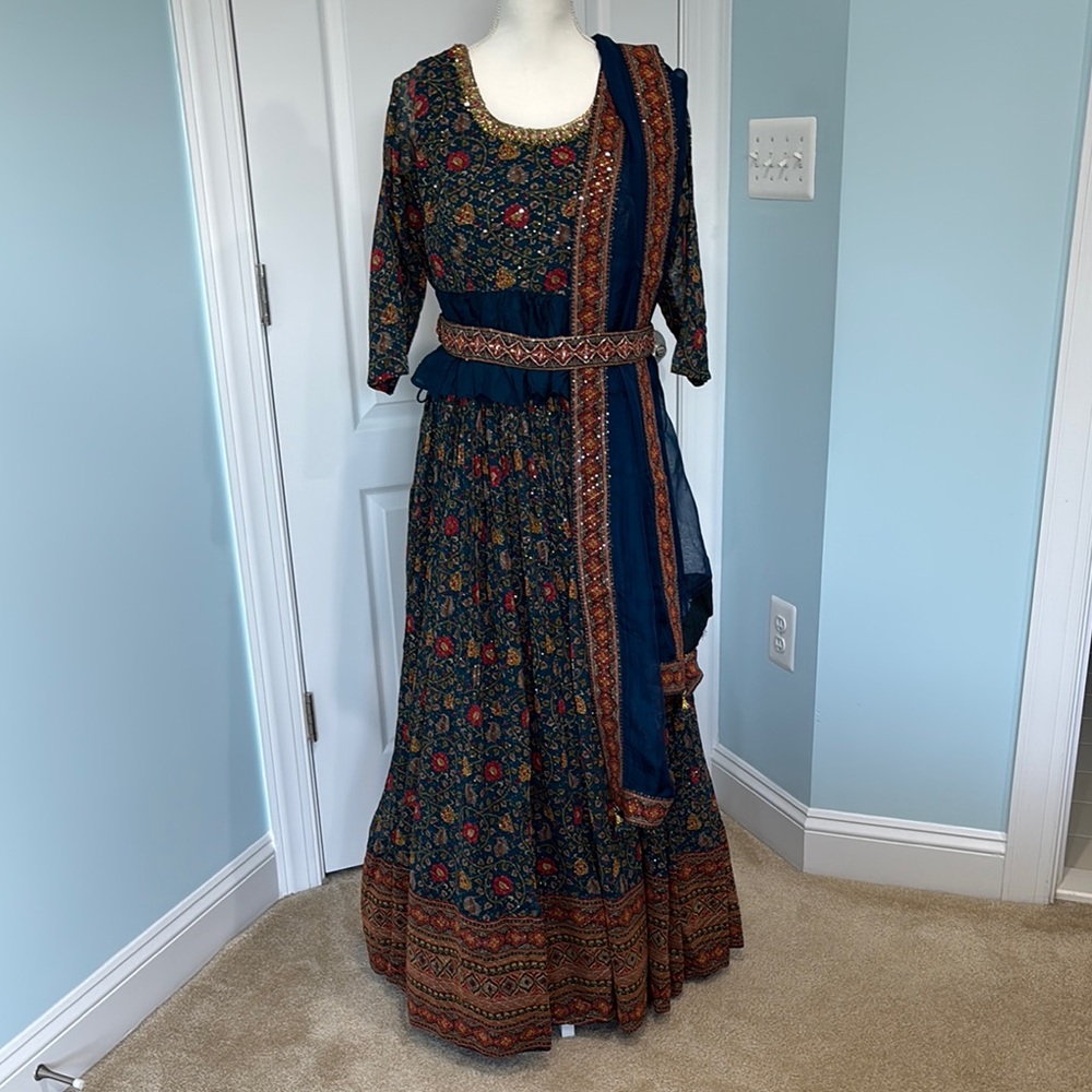 Blue 3/4 Sleeve Scoop Neck Dress for Wedding Guests
